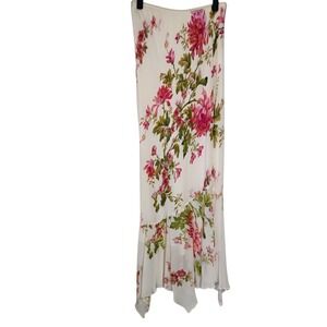 Lola P Maxi Skirt Size L White Floral Asymmetrical Fairy Y2K Ethereal Beaded